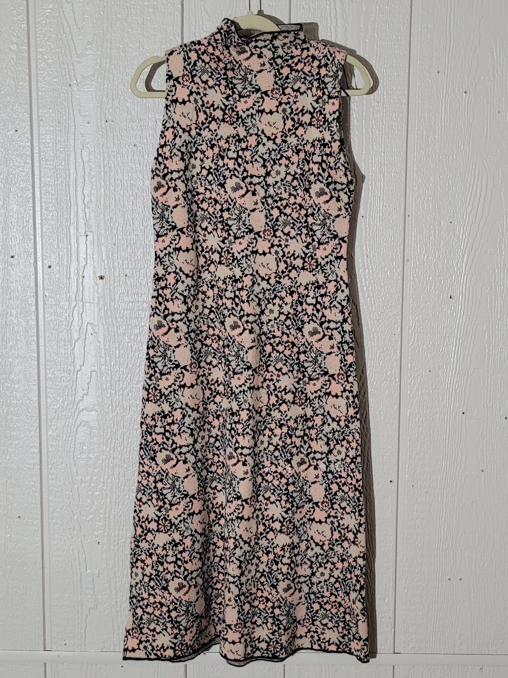 Sleeveless Pink and Black Floral Midi Dress